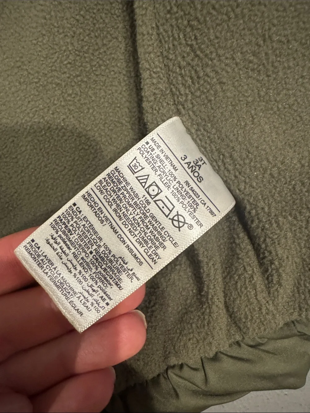 Old Navy Olive Green Toddler Puffer Jacket with Navy Pocket Accents